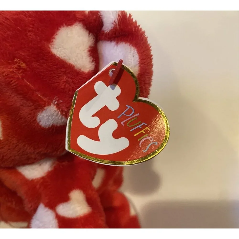 Ty Pluffies Plush Red White Hearts Dreamy Puppy Dog W/ Tags Tylux - Picture 3 of 8
